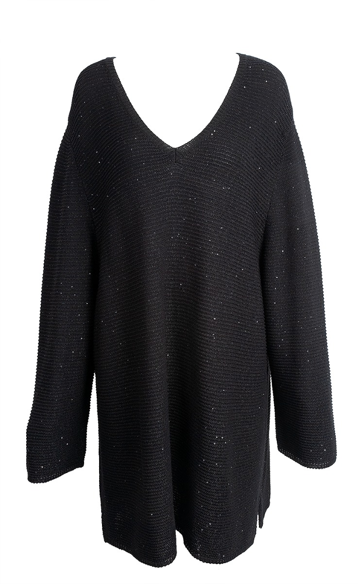 Black Sequin Long Sleeve Knitted Sweatshirt