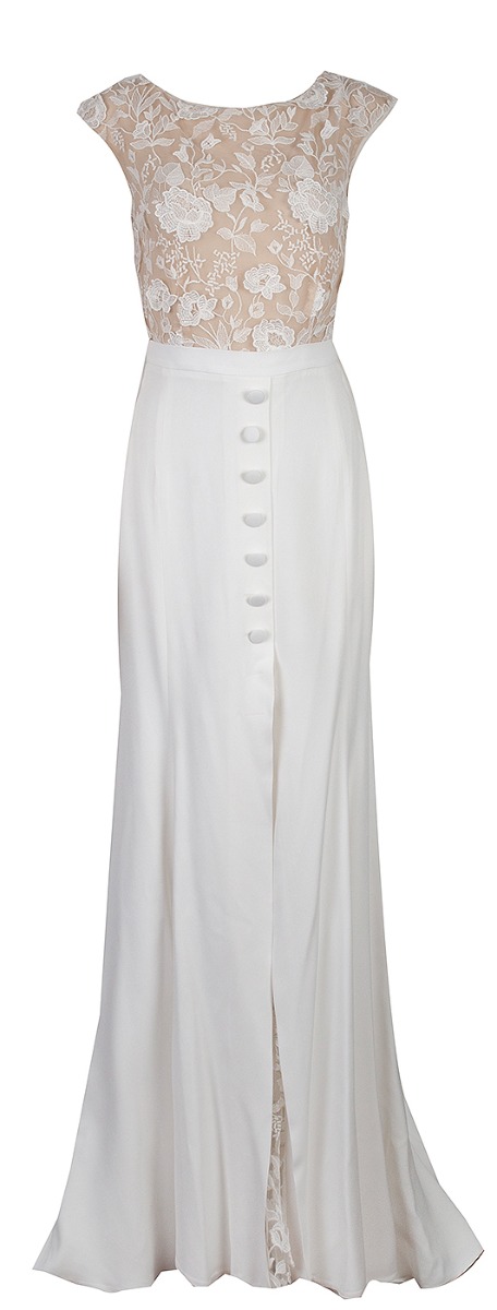 Lace Sleeveless Buttoned Skirt Gown