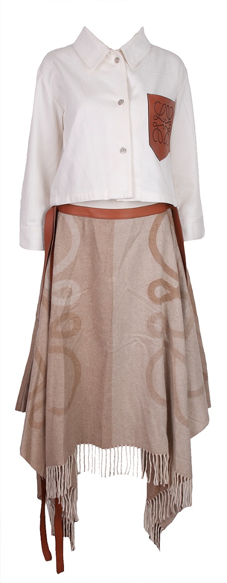 White Denim Cotton Jacket & Anagram Blanket Skirt