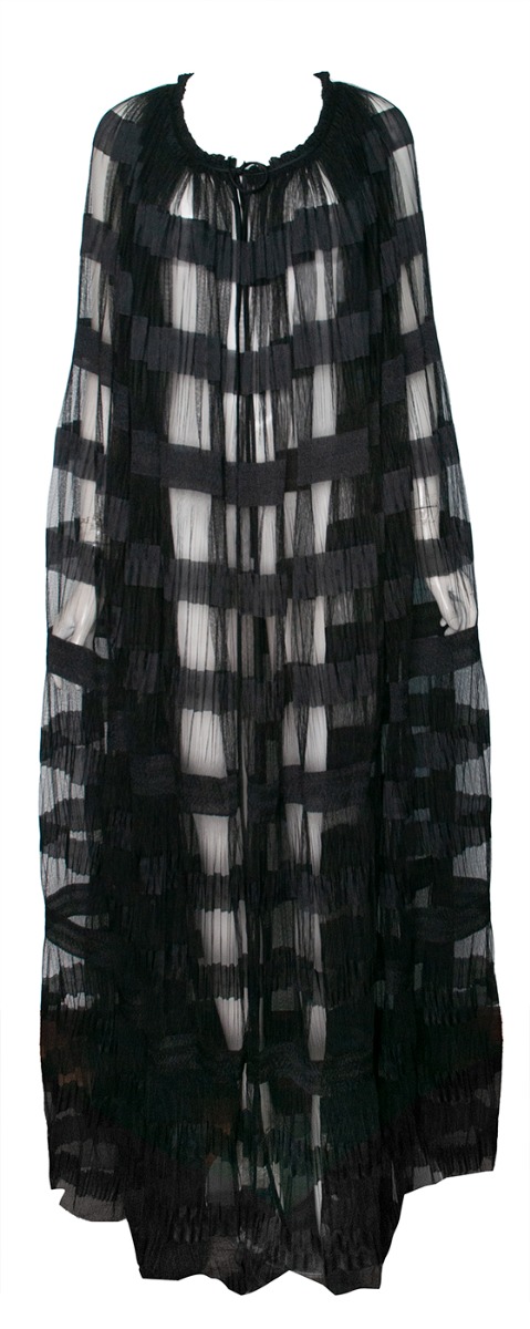 Black Pleated Mesh Long Cape