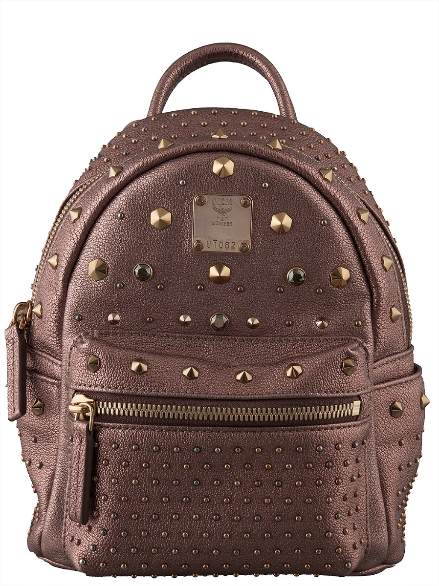 Metallic Leather Studded Mini Backpack